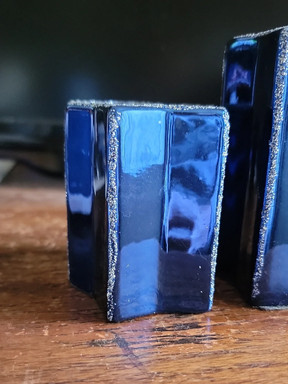 Set If 3 Blue Glass Accent Tealight Candle Holder Trio - Home Accents - Picture 2 of 7